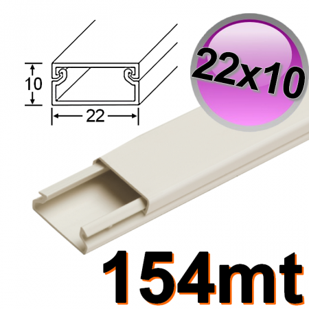 Mini canalina 22x10 mm per cavi elettrici in PVC rigido autoestinguente - scatola 154mt